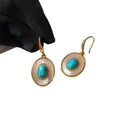 18K Gold Plated Copper Oval Mother Of Pearl Zircon Drop Earrings Vintage Elegant Court Style view 5