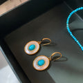 18K Gold Plated Copper Oval Mother Of Pearl Zircon Drop Earrings Vintage Elegant Court Style view 3