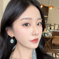 18K Gold Plated Copper Oval Mother Of Pearl Zircon Drop Earrings Vintage Elegant Court Style view 4