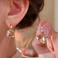 2026 New Transparent Square Crystal Copper Stud Earrings, Geometric Light Luxury OL Style view 3