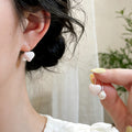 Elegant Heart Faux Pearl Stud Earrings With Silver Posts, Enamel Drip Oil Light Luxury Style view 2