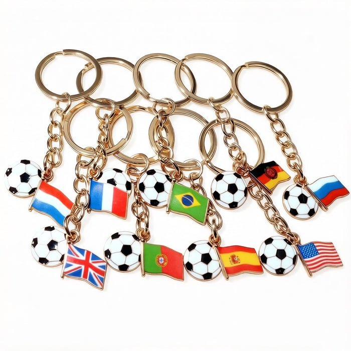 Alloy Enamel Soccer Flag World Cup Pendant With 25mm Key Ring For DIY Keychain Charms 4.5g