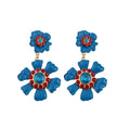 Vintage Enamel Rhinestone Flower Stud Earrings With Copper Alloy And Silver Needle Posts view 5