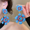 Vintage Enamel Rhinestone Flower Stud Earrings With Copper Alloy And Silver Needle Posts view 1