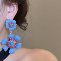 Vintage Enamel Rhinestone Flower Stud Earrings With Copper Alloy And Silver Needle Posts view 3