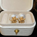 18K Gold Plated Silver Post Star Faux Pearl Stud Earrings Vintage Elegant Jewelry For Women view 3