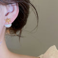 18K Gold Plated Silver Post Star Faux Pearl Stud Earrings Vintage Elegant Jewelry For Women view 4