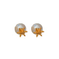 18K Gold Plated Silver Post Star Faux Pearl Stud Earrings Vintage Elegant Jewelry For Women view 5