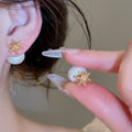 18K Gold Plated Silver Post Star Faux Pearl Stud Earrings Vintage Elegant Jewelry For Women view 2
