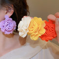 Summer Woven Raffia Flower Stud Earrings For Women Sweet Resort Style Face Slimming Jewelry view 1