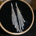 Copper Rhinestone Tassel Drop Earrings With Silver Posts, Geometric Luxury Fashion Style view 1