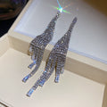 Copper Rhinestone Tassel Drop Earrings With Silver Posts, Geometric Luxury Fashion Style view 3