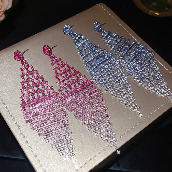 Copper Rhinestone Hollow Rhombus Drop Earrings, Light Luxury Banquet Jewelry For Women