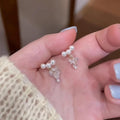 Korean Sweet Faux Pearl Zircon Stud Earrings With Silver Pins, Round Oval Minimalist Jewelry view 4
