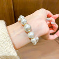 French Vintage Double Layer Open Pearl Bangle For Women Elegant Light Luxury Cuff view 4
