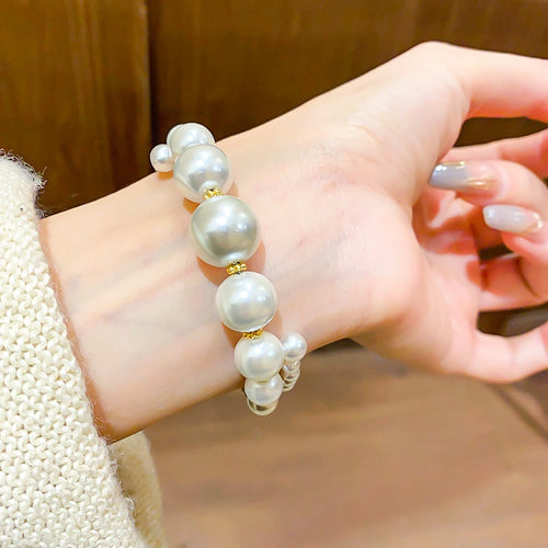 French Vintage Double Layer Open Pearl Bangle For Women Elegant Light Luxury Cuff