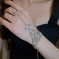Copper Rhinestone Hollow Geometric Ring Bracelet Bangle With Tassel For Women view 3