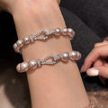 Light Luxury Faux Pearl Zircon Geometric Beaded Bracelet, Elegant Fashion Hand Jewelry view 1