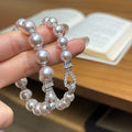 Light Luxury Faux Pearl Zircon Geometric Beaded Bracelet, Elegant Fashion Hand Jewelry view 4