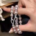 Light Luxury Faux Pearl Zircon Geometric Beaded Bracelet, Elegant Fashion Hand Jewelry view 2