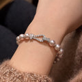 Light Luxury Faux Pearl Zircon Geometric Beaded Bracelet, Elegant Fashion Hand Jewelry view 3