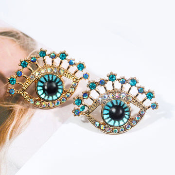 Blue Evil Eye Crystal Look Oversized Statement Stud Earrings