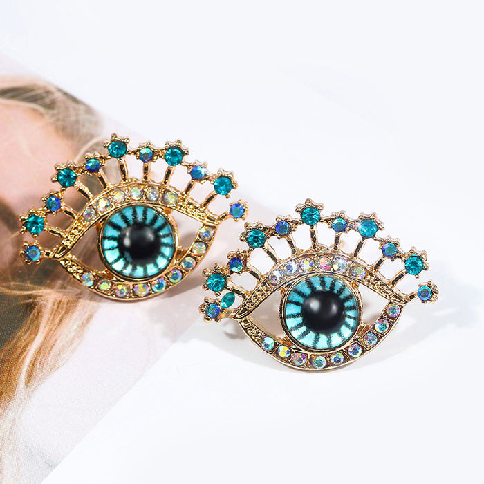 Blue Evil Eye Crystal Look Oversized Statement Stud Earrings