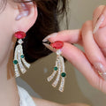 Copper Zircon Wheat Wreath Stud Earrings For Women, Geometric Light Luxury Fashion Jewelry view 4