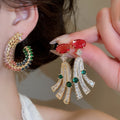 Copper Zircon Wheat Wreath Stud Earrings For Women, Geometric Light Luxury Fashion Jewelry view 2