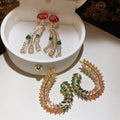 Copper Zircon Wheat Wreath Stud Earrings For Women, Geometric Light Luxury Fashion Jewelry view 3