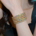 Luxury Copper Open Cuff Bangle With Five-Row Rhinestone Inlay, Bold European Style view 3