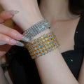 Luxury Copper Open Cuff Bangle With Five-Row Rhinestone Inlay, Bold European Style view 1