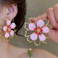 Iron Floral Hollow Stud Earrings With Silver Posts, Enamel Oil Drip Sweet Vacation Style view 3
