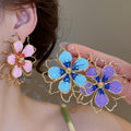 Iron Floral Hollow Stud Earrings With Silver Posts, Enamel Oil Drip Sweet Vacation Style view 1