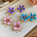 Iron Floral Hollow Stud Earrings With Silver Posts, Enamel Oil Drip Sweet Vacation Style view 2