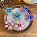 Iron Floral Hollow Stud Earrings With Silver Posts, Enamel Oil Drip Sweet Vacation Style view 4