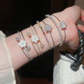 Light Luxury Copper Open Bangle With Zircon Mother Of Pearl Flower Double Layer Design For Women view 3