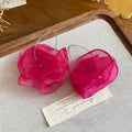 Summer Crystal Chiffon Flower Drop Earrings, Minimalist Resort Style Floral Ear Hooks view 3