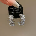 Light Luxury Copper Zircon Leaf Wheat C Shaped Stud Earrings Minimalist Fashion Jewelry view 3
