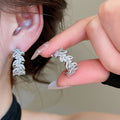 Light Luxury Copper Zircon Leaf Wheat C Shaped Stud Earrings Minimalist Fashion Jewelry view 2