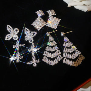Light Luxury Copper Zircon Diamond Bow Stud Earrings For Evening Banquet Dress