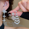 Light Luxury Copper Zircon Diamond Bow Stud Earrings For Evening Banquet Dress view 4