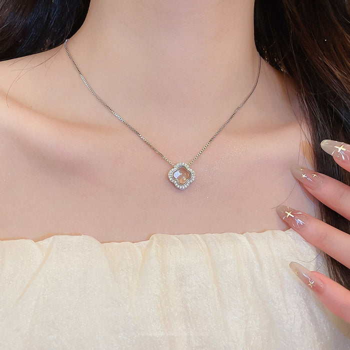 Sparkling Zircon Flower Copper Necklace Light Luxury Minimalist Elegant Clavicle Choker For Women