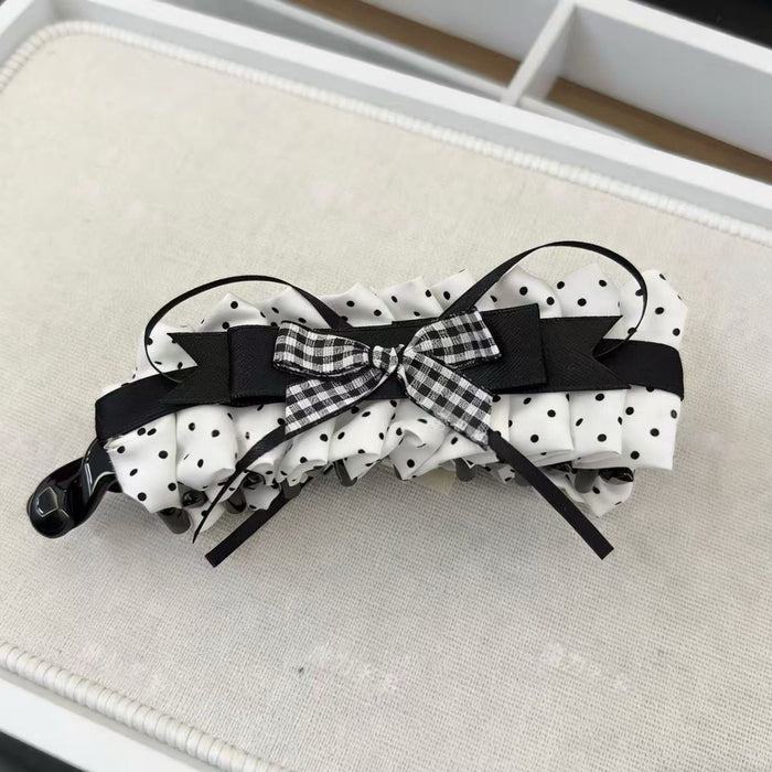 Plaid Lace Fabric Banana Clip With Polka Dot Bow
