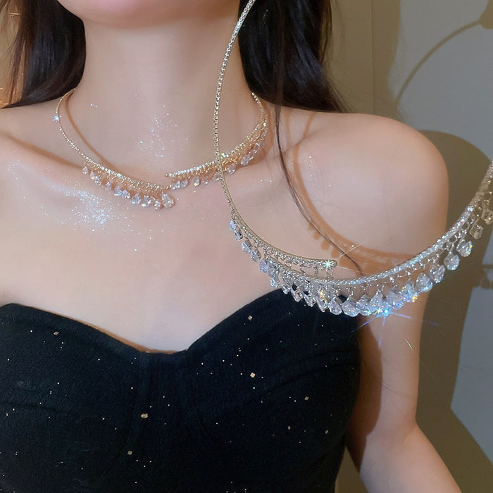 Minimalist Copper Zircon Teardrop Choker Necklace For Women Casual Elegant Collarbone Jewelry