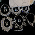 Light Luxury Copper Rhinestone Flower Tassel Stud Earrings Necklace Jewelry Set For Fashion OL view 3