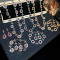 Luxury Court Style Copper Zircon Flower Necklace Bracelet Earrings Jewelry Set For Women view 2