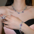 Luxury Court Style Copper Zircon Flower Necklace Bracelet Earrings Jewelry Set For Women view 4