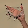 Y2K Dark Crystal Rhinestone Tassel Copper Collarbone Necklace, Geometric Old Money Style view 2