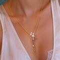 Minimalist Faux Pearl Zircon Geometric Tassel Necklace For Women, Old Money Light Luxury Clavicle Chain view 2